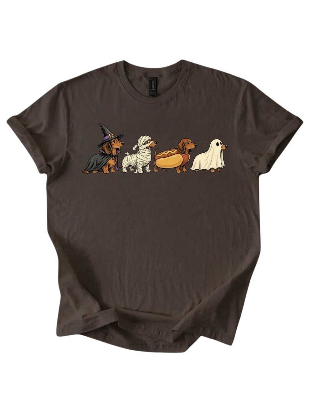 Gildan Cute Dachshund Halloween Graphic T-Shirt - Brown